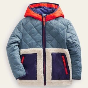 Mini Boden Quilted Kids Jacket - Blue, Red, and Cream